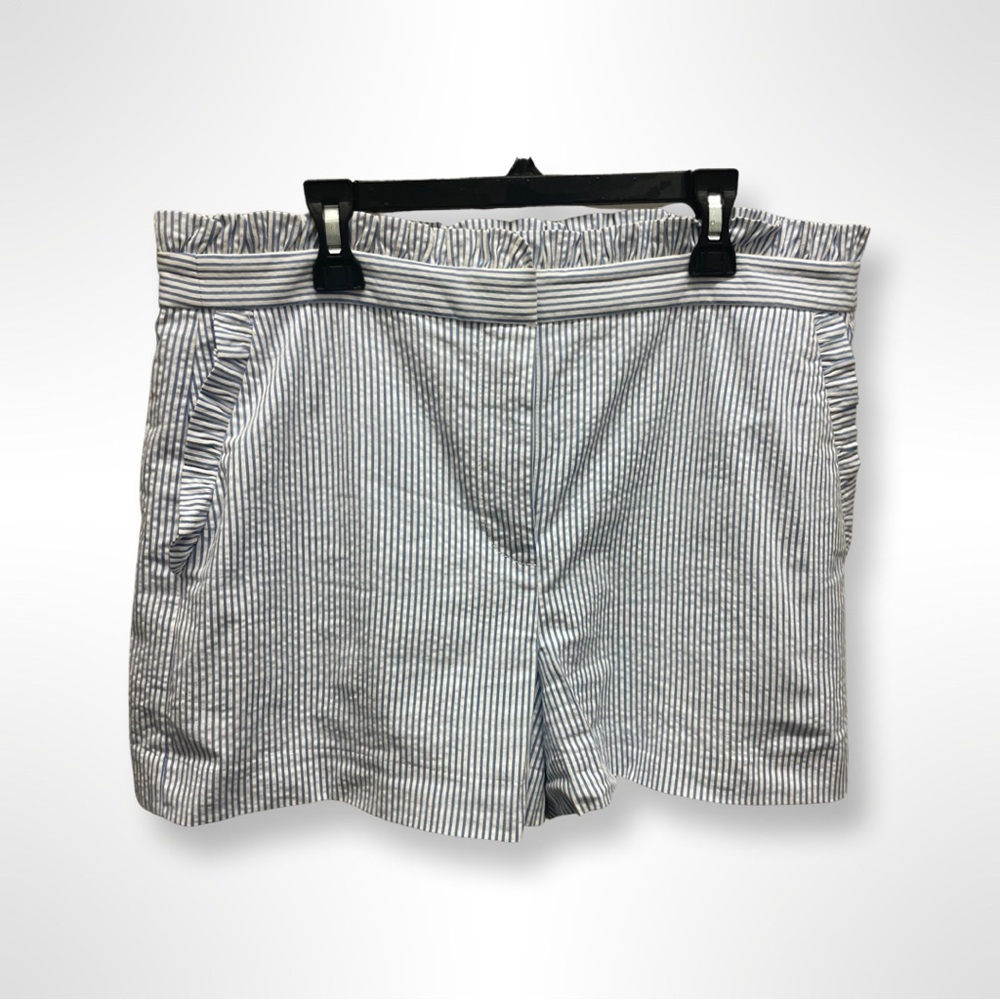 J Crew Ruffle Detail Short-Blue & White Seersucker